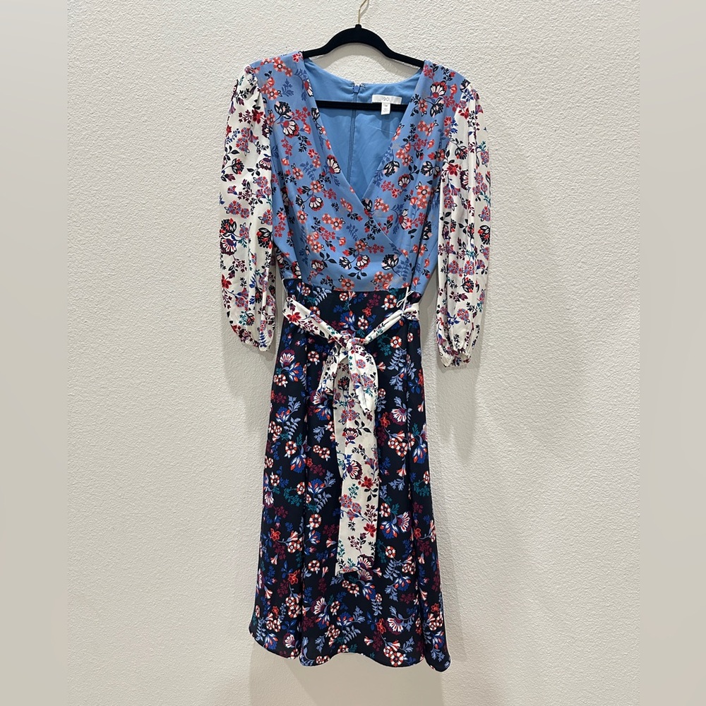 1901 Colorblock Floral Colorful Spring Midi Faux Wrap Dress with Pockets size 14 - Picture 2 of 7